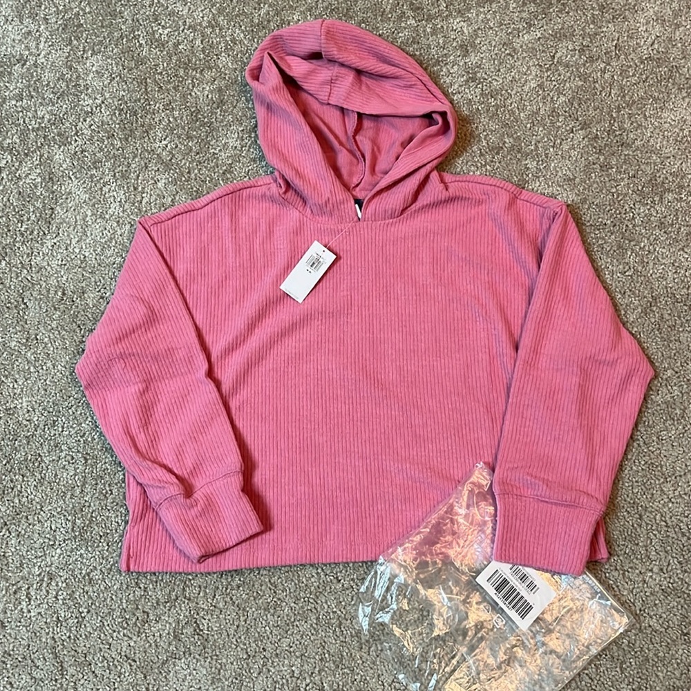 NWT Girls Old Navy Plush hoodie ribbed pullover- rose - size 8 med - new in bag
